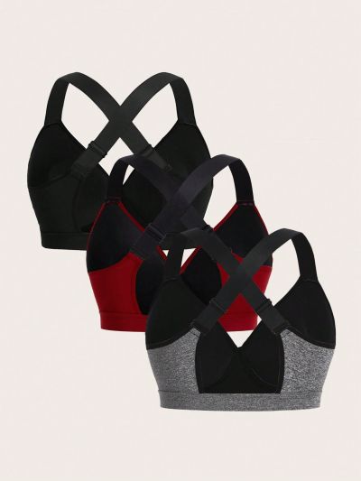 Plus Size Sports Bra Set With Fixed Cup, Adjustable Shoulder Strap, High Support In Multicolor