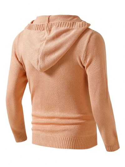 Men's Solid Color Knitted Casual Hooded Cardigan