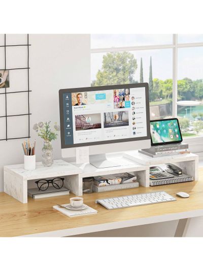 SUPERJARE Dual Monitor Stand Riser, Adjustable Length and Angle Screen Stand, for Laptop Computer/TV/PC/Printer