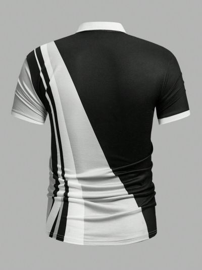 Manfinity Homme Men's Simple Color Block Short-sleeved Polo Shirt With Turn-down Collar