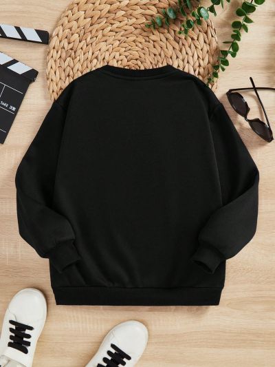 SHEIN 1pc Tween Boys' Valentine's Day Crown Casual Letter Printed Long Sleeve Round Neck Sweatshirt, Suitable For Autumn And Winter