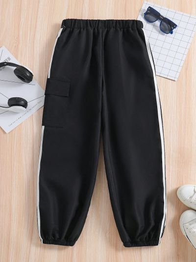 SHEIN Kids HYPEME Big Girls' Striped Side Workwear Pants