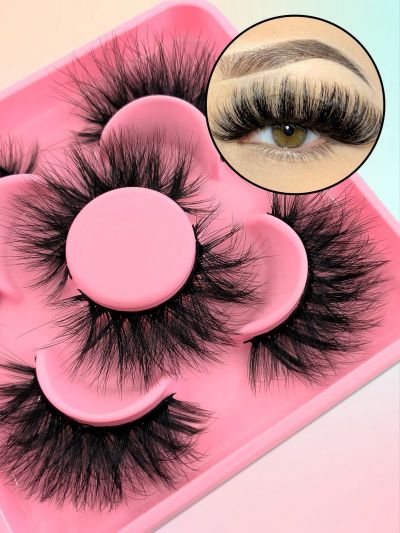 False Eyelashes 3 Pairs Fluffy Volumized Eyelashes Lashes Dramatic Look 3D Wispy Faux Mink Lashes
