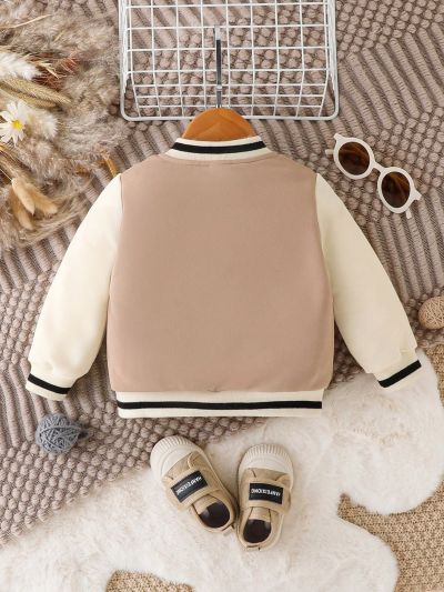 Baby Girls' Casual Letter Pattern Color Block Jacket For Spring And Autumn
