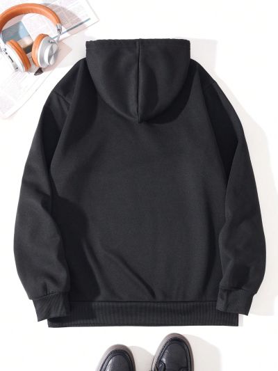 Men Cat And Slogan Graphic Drawstring Thermal Lined Hoodie