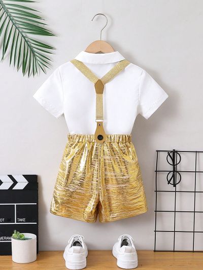 SHEIN Kids FANZEY Toddler Boys' Gentlemanly Elegant Casual Academy 2pcs/Set Outfits