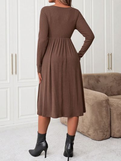 SHEIN Maternity V-neck Cross-pleat Long-sleeved Nursing Dress