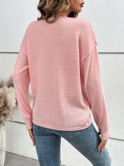 SHEIN Frenchy Solid Colored V-neck Drop Shoulder Sleeve Sweater