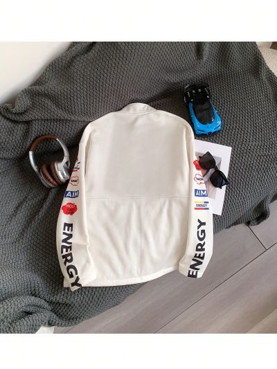 SHEIN Boys' Stand Collar Motorcycle Jacket With Letter Print (Sold Separately, 4 Options)