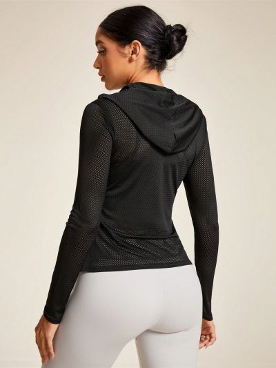 SHEIN Daily&Casual Women's Hooded Sports Jacket With Mesh Insets