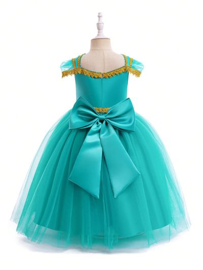 Young Girl Contrast Tape Mesh Hem Party Dress