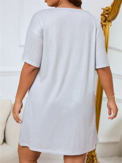 Plus Panda & Letter Graphic Drop Shoulder Nightdress