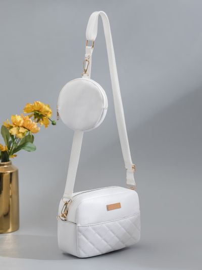 Quilted Metal Decor Square Bag With Coin Purse