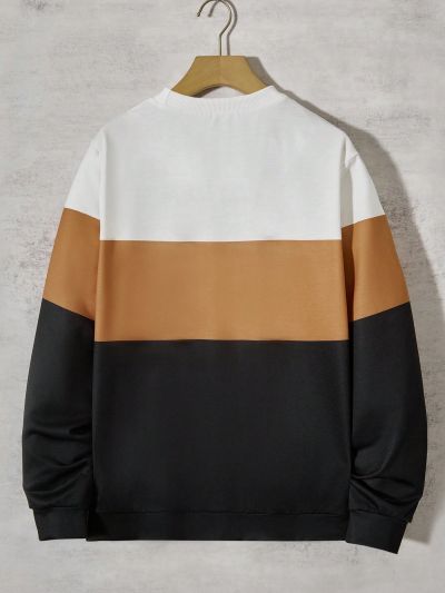 Teen Boys' Letter Print Color Block Drop Shoulder Long Sleeve Sweatshirt