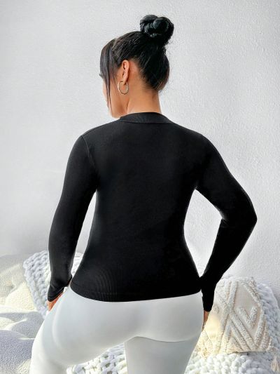 Plus Size Zipper Closure Slim Fit Sport Jacket