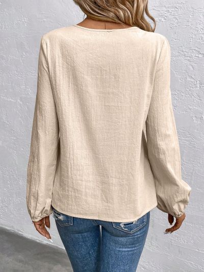 SHEIN LUNE Color Block Irregular Collar Long Sleeve Shirt