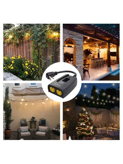 DEWENWILS Outdoor Timers for Halloween Electrical Outlets Waterproof, Plug in Countdown Timer with 2 Grounded Outlets for String Garden Light, 15A, 1/2 HP, UL Listed