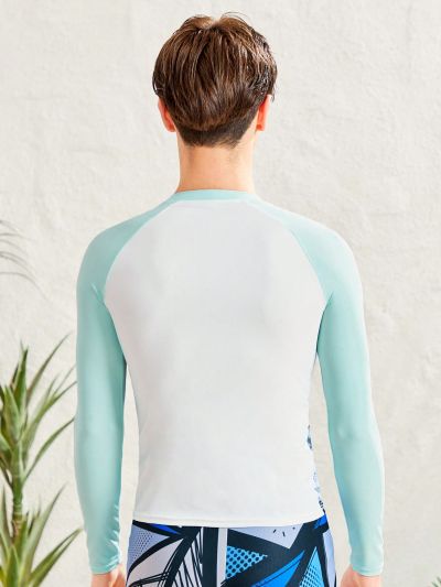 SHEIN 2pcs/Set Teenage Boy's Casual Comfortable Splicing & Letter Printing Tight Swimsuit Set