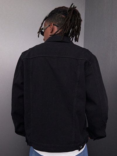 Manfinity EMRG Men's Jean Jacket With Heart-shaped Pattern And Flap Detail