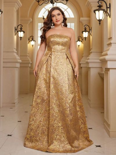 SHEIN Belle Plus Size Strapless Puffy Evening Dress For Women (Heavy Duty)