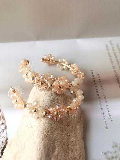 Fashion Artificial Crystal Flower Decor Hoop Earrings For Women For Daily Decoration