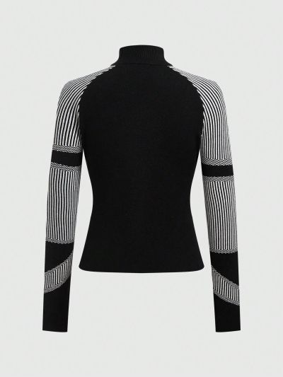 ROMWE PUNK Letter And Stripe Pattern Stand Collar Sweater