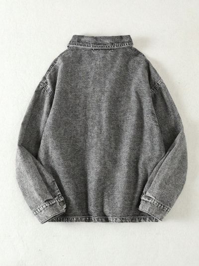 Boys' Snow Washed Denim Shirt With Worn-out Effect, For Tween