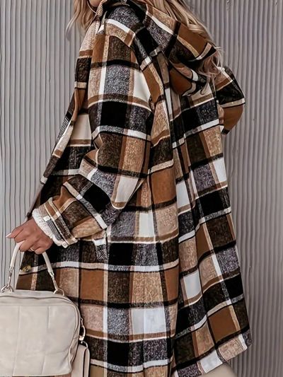 Fashionable Checkered Casual Plus Size Woolen Jacket