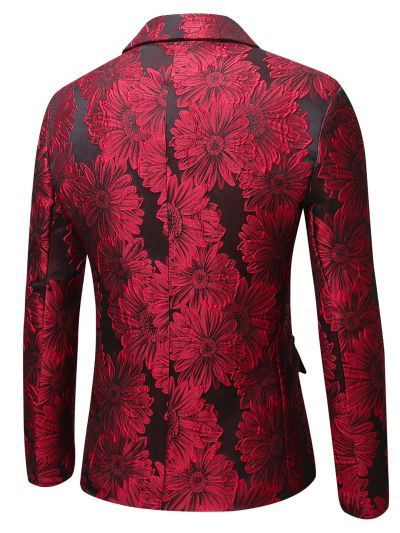 Men Jacquard Lapel Neck Single Breasted Blazer