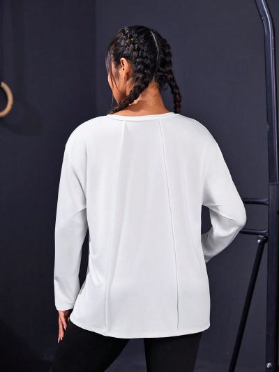 SHEIN Outdoor Mountain Plus Size Solid Color Side Slit Sports Long Sleeve T-shirt