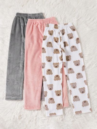 3pcs Women's Leopard Print Drawstring Waist Sleepwear Bottoms