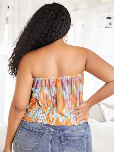 SHEIN CURVE+ Plus Size Ombre Pleated Bandeau Top