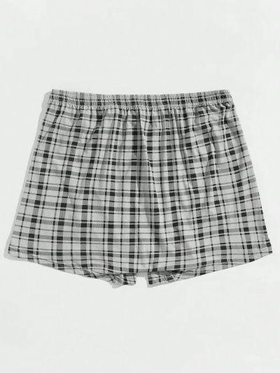 Men'S Loose Checkered Boxer Shorts With High Waistband, Summer