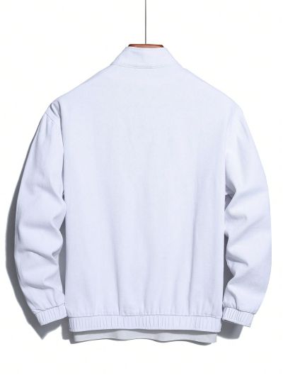 Men's Solid-colored Stand Collar Denim Jacket With Zipper