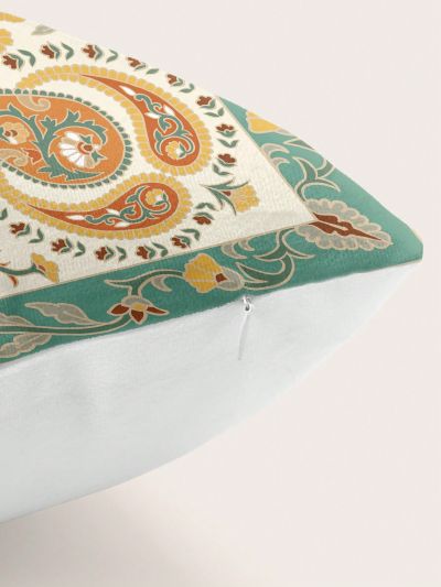 Shein X Doodleandpattern Geometric Abstract Floral & Botanical Pattern Printed Velvet Cushion Cover, Ideal For Home Decor, Sofa, Car Pillowcases