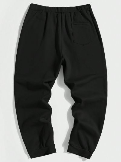 Men Plus Japanese Letter & Dragon Graphic Drawstring Waist Sweatpants