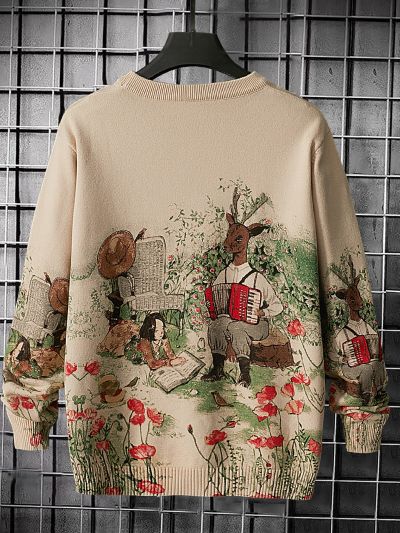 Extended Sizes Men Plus Christmas Pattern Sweater