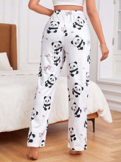 Women's Cartoon Panda Pattern Drawstring Sleep Pants