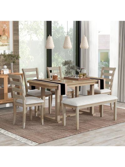 Nestfair Rubber Wood 6-Piece Dining Table Set with 4 Chairs and Bench