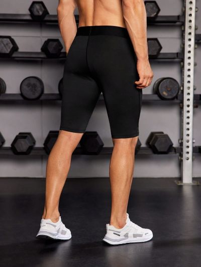 Men Letter Tape Waist Sports Tights