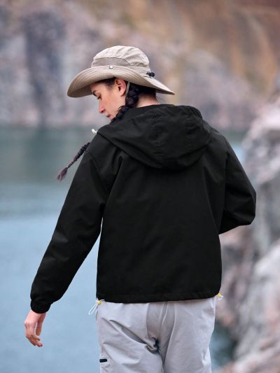 In My Nature Hooded Waterproof Jacket With Patch Detail For Outdoor Activities