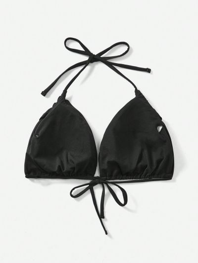 SHEIN Swim Vcay Plus Size Solid Color Halterneck Swimsuit Top