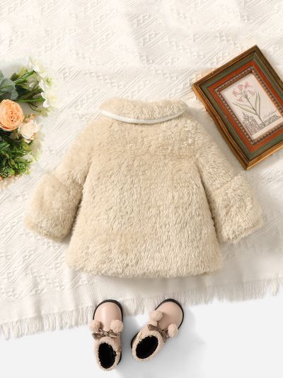 Baby Solid Bishop Sleeve Peter Pan Collar Teddy Coat