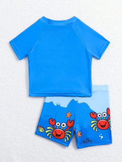 Baby Boys' Color Block Crab & Letter Print Separated Swimwear Set