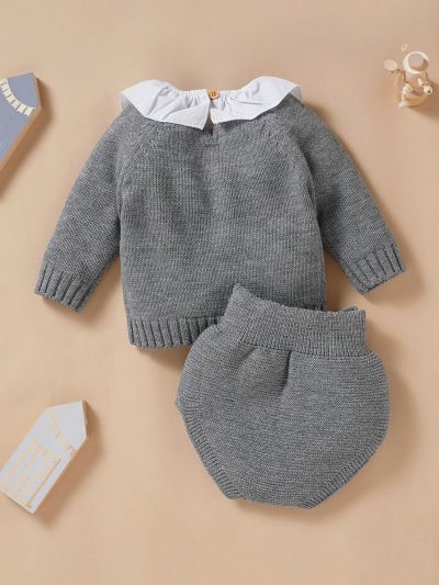 Baby Girls' Mushroom Pattern Color Block Sweater With Floral Edge