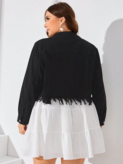 SHEIN LUNE Women's Plus Size Solid Color Denim Jacket