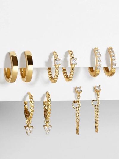 5pairs Rhinestone Decor Earrings