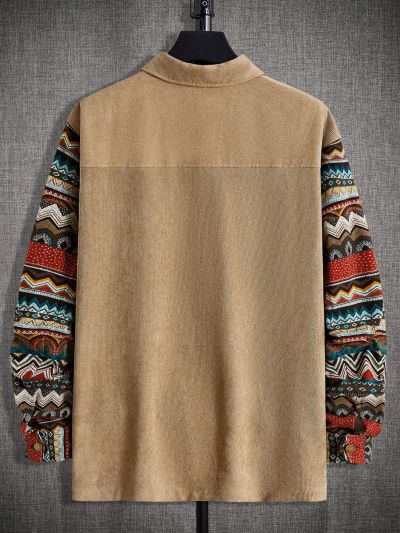 SHEIN Men Geo Print Dual Pocket Corduroy Shacket