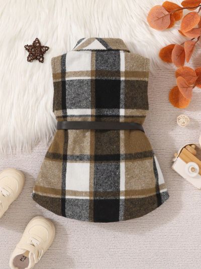 Baby Girls' Plaid Vest Woolen Coat