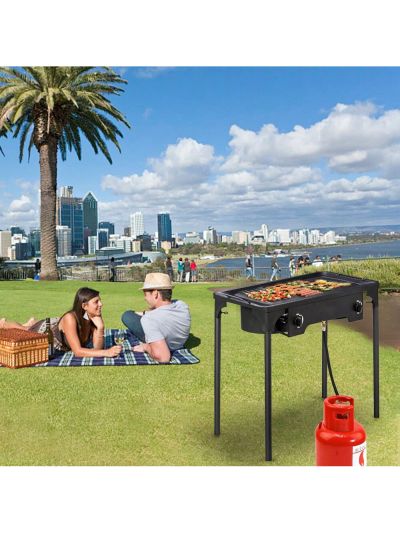 Household Double Burner Camp Stove, High Pressure 3 Burner Gas Burner Stove Adjustable PSI Regulator and 3.93ft Leather Tube, Propane Burner Cooker for Outdoor Garden Party